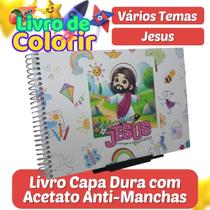 Caderno Livro de Colorir Pintar Religioso Jesus Capa Dura com Acetato Infantil