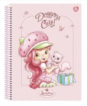 Caderno Moranguinho Colegial 1M Cheiro Morango com gatinho Espiral Capa Dura 80 Fls