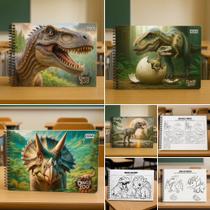 Caderno para Desenho 60 Folhas Dinos Zoo Capa Dura Espiral Dino Realista Escolar Infantil
