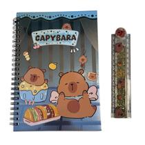 Caderno pequeno e Régua 15 cm Capivara Fofa