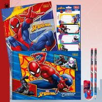 Caderno Spider Man Brochura + Caderno Desenho Capa Dura 80fls Tilibra com Kit Escolar Homem Aranha