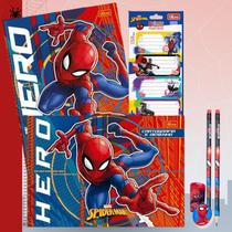 Caderno Spider Man Brochura + Caderno Desenho Capa Dura 80fls Tilibra com Kit Escolar Homem Aranha