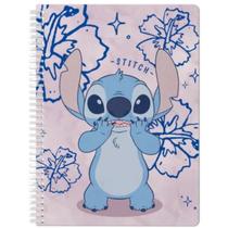Caderno Stitch Azul Tamanho Grande Arame 160 Folhas Escolar