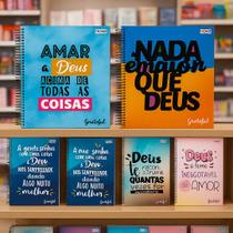 Caderno Universitario 1 Materia Grateful 80 Folhas Capa dura- Frases Motivacionais