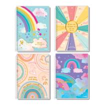 Caderno Universitário 10 Matérias Arco-Iris Capa Dura Menina