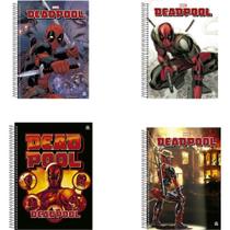 Caderno Universitário 10X1 Capa Dura Deadpool 160 Folhas com Adesivos Pacote com 4