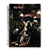 Caderno Universitário Escolar 96 Folhas Dog Cachorro Hip Hop Capa fosca Espiral Forte 01 Matéria