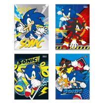 Caderno Universitário Sonic 48 Folhas Capa Dura Pautado Adesivos