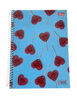 Caderno Universitário Vibe Feminino 1M 80F Tilibra Modelo Capa:Pirulito Coração