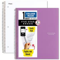Cadernos espirais Five Star 1 Subject College Ruled 200 folhas