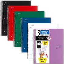 Cadernos espirais Five Star 3 Subject, 150 folhas, pacote com 6
