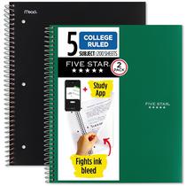 Cadernos espirais Five Star 5 Subject College Ruled, pacote com 2 Cadernos espirais Five Star 5 Subject College Ruled, pacote com 2