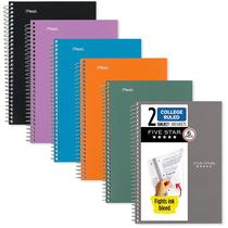 Cadernos Five Star Small Spiral 2 Subject, 100 folhas, pacote com 6