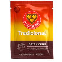 Café 3 Corações Tradicional Pronto para filtrar Dentro da Xícara Sachê 10g