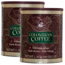 Café colombiano Supremo em grão, torra escura, moagem fina, 1,36 kg