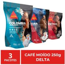 Café Moído, Delta, Importado, 3 Pacotes De 250G, Origens Café Moído, Delta, Importado, 3 Pacotes De 250G, Origens
