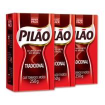 Café Pilão Torrado e Moído Tradicional 3 Pacotes de 250g