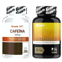Cafeina Pura 200mg 120 Caps + Vitamina D 75 Caps Growth