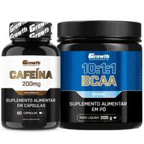 Cafeína Pura 200mg 60 Caps + Bcaa em Pó 10:1:1 200g Growth