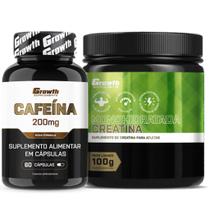 Cafeina Pura 200mg 60 Caps + Creatina Pura 100g Growth