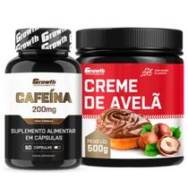 Cafeina Pura 200mg 60 Caps + Creme Avelã Fit 500g Growth