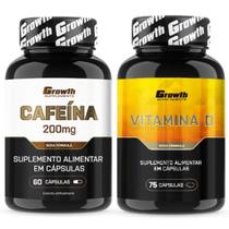 Cafeina Pura 200mg 60 Caps + Vitamina D 75 Caps Growth Cafeina Pura 200mg 60 Caps + Vitamina D 75 Caps Growth
