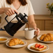 Cafeteira Francesa 350ml Preta Cremeira Leite Café