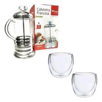 Cafeteira Francesa Prensa + 2 Copo De Vidro Shot Café 140ml
