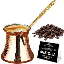 Cafeteira Hakan Turkish Copper 250ml com tampo de fogão feito à mão Cafeteira Hakan Turkish Copper 250ml com tampo de fogão feito à mão