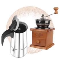 Cafeteira Italiana 6 Xícaras Inox e Moedor Manual de grãos