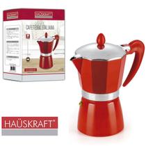 Cafeteira italiana de aluminio 180ml vermelho para 3 xicaras hauskraft na caixa