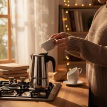 Cafeteira Italiana Inox Premium 6 Xícaras Bule Café Fogão Indução Tradicional 300ml