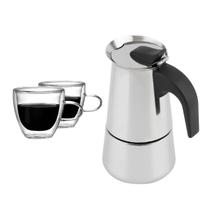 Cafeteira Italiana Moka 450ml + 2 Canecas Vidro Duplo 120ml