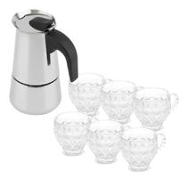 Cafeteira Italiana Moka 450ml + 6 Xícaras Vidro Café 200ml Cafeteira Italiana Moka 450ml + 6 Xícaras Vidro Café 200ml