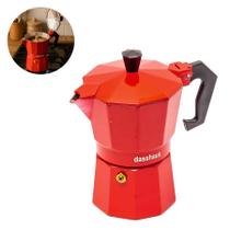 Cafeteira italiana para 3 cafés manual de aluminio vermelha