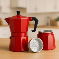 Cafeteira Italiana Vermelha 6 Xícaras 300ml Chá Café Express Cafeteira Italiana Vermelha 6 Xícaras 300ml Chá Café Express