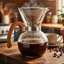 Cafeteira Passador de Café Manual 650ml Mimo Style Filtro Permanente Inox Duplo e Alça de Madeira