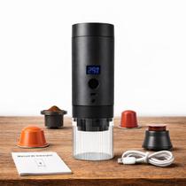 Cafeteira Portátil Elétrica Recarregável USB para Cápsulas e Café Moído, Aquecimento Automático, Display Digital de Temperatura e 1 Botão