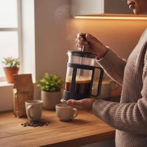 Cafeteira Prensa Francesa 300ml Cremeira Café Leite Chá Aço Inox Vidro Resistente