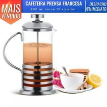 Cafeteira Prensa Francesa de Vidro e Inox 600ml p/ Café Chá