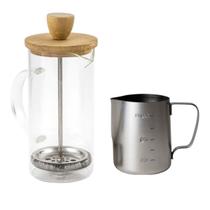 Cafeteira Prensa Francesa Vidro 350ml + Leiteira Inox 350ml Kit