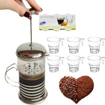 Cafeteira Prensa Francessa 600ml e Jogo 6 Xícaras de Vidro