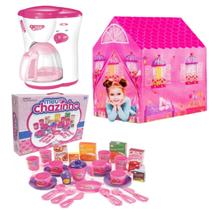 Cafeteira Sai Água Verdade Brinquedo + Kit Chazinho Barraca