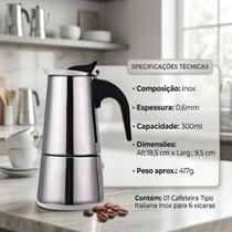 Cafeteira Tipo Italiana em Aço Inox Capacidade 6 Xícaras 300ml Bule Moka Manual para Café Expresso Encorpado Aroma Intenso Design Moderno e Durável