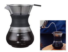Cafeteira tipo jarra vidro 400ml com coador inox e anel silicone café Barista - Unihome