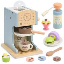 Cafeteira Toy Aimafun Wooden com acessórios para crianças