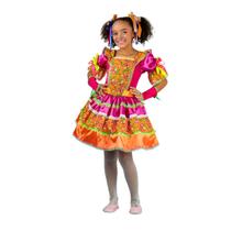 Caipira Vestido Valentina Coral Infantil - Mundo das Fantasias