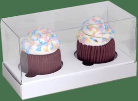 Caixa 02 cupcakes c/ tampa transparente cor branca c/ 10 un