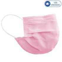 Caixa 100 Máscaras Descartáveis Rosa com Filtro e Clipe para Nariz Feminina em TNT