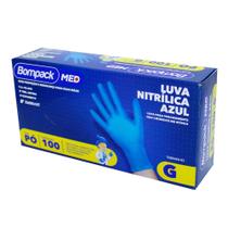 Caixa 100 Unid. Luva Nitrilica Bio Bompack Azul Sem Pó Tamanho G